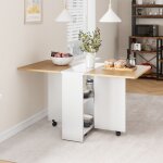 Table � manger, table � manger pliante cuisine, table mobile � feuilles caduques, blanc&ch�ne - 120x60x750cm ...