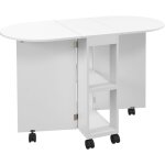 Table � manger pliante sur roulettes, table de cuisine pour 4 personnes, 2 abattants et 2 �tag�res, 120x60x77c ...