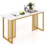 Relax4life table a manger rectangulaire 160 cm pour 6 - 8 personnes, table cuisine avec plateau en marbre ...