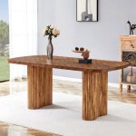 Table � manger rectangulaire 180�90 cm, pi�tement colonne arqu�e, plateau mdf couleur bois noyer fonc�, ...