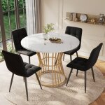 Table à manger ronde 100 x 100 x 75 cm, motif marbre, plateau blanc, structure en métal, convient pour ... Table à manger ronde 100 x 100 x 75 cm, motif marbre, plateau blanc, structure en métal, convient pour ...