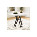 Table � manger ronde 100x100x76 cm, pieds de table dor�s, plateau en mdf marbr�, noir, pour salle � manger, ...