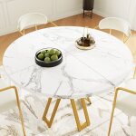 Table à manger ronde 100x76cm, structure en métal noir, plateau en mdf marbré, pieds réglables, convient ... Table à manger ronde 100x76cm, structure en métal noir, plateau en mdf marbré, pieds réglables, convient ...