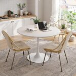 Eifson - table  manger ronde 120 cm, table a manger bois massif, plateau design  pissure, pitement ...
