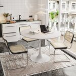 Table à manger ronde 120cm, avec 4 plateaux en patchwork, plateau de table texturé en bois massif blanc, ... Table à manger ronde 120cm, avec 4 plateaux en patchwork, plateau de table texturé en bois massif blanc, ...