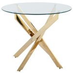 Vente - unique - table  manger ronde 2 personnes en verre tremp et mtal dor - transparent - cosima ...