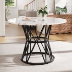 Table � manger ronde pour 4 personnes 100�100�76 cm pieds m�tal plateau marbre mdf pour salon cuisine ...