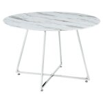 Table  manger ronde 4 personnes heloise chrome verre effet marbre blanc d120 cm