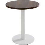 Table � manger ronde 60 cm pied blanc et rev�tement bois fonc�