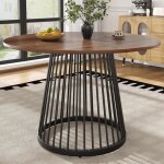 Table � manger ronde 80�80�76cm, table de salle � manger avec structure en m�tal, plateau en noyer, pour ...