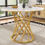 Table � manger ronde 80 x 80 cm, table de salle � manger avec structure en m�tal, plateau en mdf et marbre, ...