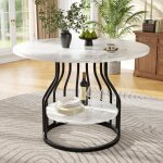 Table � manger ronde 80 x 80 cm, structure en m�tal avec rangement, plateau en mdf et marbre, pour 4 ...