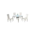 Homy france - table  manger ronde baroque chrome marbre blanc 130x75 cm