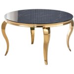 Table  manger ronde baroque gold 130x75cm - plateau marbr noir