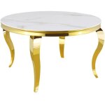 Table  manger ronde baroque gold 130x75cm - plateau marbr blanc