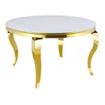 Homy france - table  manger ronde baroque gold blanc ultra 130x75 cm