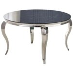 Table � manger ronde baroque marbre noir pieds chrome 130x75 cm