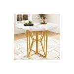 Table  manger ronde blanche 4 - 6 palces, plateau de table en mdf marbr avec pieds en mtal dors, ...