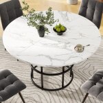 Okwish - table à manger ronde blanche 4 - 6 palces, plateau de table en mdf marbré avec pieds en métal ... Okwish - table à manger ronde blanche 4 - 6 palces, plateau de table en mdf marbré avec pieds en métal ...