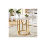 Table à manger ronde blanche 4 - 6 palces, plateau de table en mdf marbré avec pieds en métal noirs, ... Table à manger ronde blanche 4 - 6 palces, plateau de table en mdf marbré avec pieds en métal noirs, ...