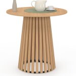 Table � manger ronde carmen 4 personnes pied bois en lattes et plateau bois 80 cm