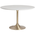 Table � manger ronde c�ramique et pied acier dor� style art d�co korne 120 cm - blanc - diam�tre 120 ...