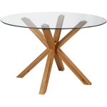 Table  manger ronde en chne et en verre 6 personnes