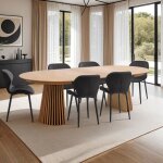 Table à manger ronde extensible 120 - 160 - 240 cm placage chêne naturel Table à manger ronde extensible 120 - 160 - 240 cm placage chêne naturel