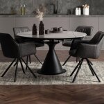 Table à manger ronde extensible 85 / 135x85 cm en effet marbre gris Table à manger ronde extensible 85 / 135x85 cm en effet marbre gris