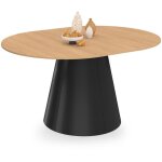 Idmarket ? table � manger ronde extensible 4 - 8 personnes ? bois effet h�tre ? pied noir ? longueur ...