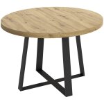 Pegane - table  manger ronde extensible en bois chne avec pieds en mtal graphite - longueur 110 - ...
