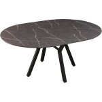 Table � manger ronde extensible coloris effet marbre noir - longueur 130 / 160 x largeur 130 cm x hauteur ...