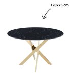 Homy france - table a manger ronde jessica xxl gold verre effet marbr noir 120 cm