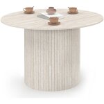 Table  manger ronde juliette 6 personnes pied central effet lattes faon travertin 110 cm