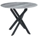 Table � manger ronde marbre gris jessica m�tal noir 100 cm 4 couverts