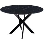 Table a manger ronde marbre noir jessica m�tal noir xxl 120 cm 4 couverts