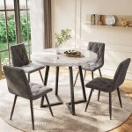 Modernluxe - table � manger ronde - structure en m�tal - placage � motif de marbre - blanc & noir