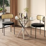 Table  manger ronde en verre, table basse, pieds en mtal argent, salon / chambre / salle  manger, ...