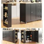 Table  manger rotative  360 (138 - 209 x 39 x 104 cm)  roulettes, noire, quipe de trois tiroirs. ...