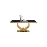 Homy france - table  manger trofy 4  6 personnes gold verre marbr noir 150x90x75cm