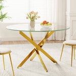 Table � manger en verre ronde pour 4 personnes 90�90�75 cm pieds m�tal pour salon cuisine salle � manger ...