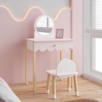 [en. casa] ? coiffeuse enfant rose et blanc avec chaise ? miroir ludique ? tiroir de rangement ? dimensions ...