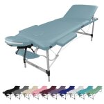 Table de massage pliante 3 zones en aluminium + accessoires et housse de transport - bleu pastel - vivezen ...