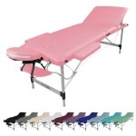 Table de massage pliante 3 zones en aluminium + accessoires et housse de transport - rose pastel - vivezen ...