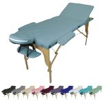 Table de massage pliante 3 zones en bois avec panneau reiki + accessoires et housse de transport - bleu ...