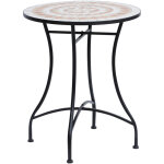 Table mosa�que ronde �60 cm en acier et c�ramique orange et blanche?hauteur 71 cm