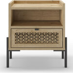 Table de nuit, table de chevet avec 1 tiroir aspect bois coloris ch�ne et pieds en m�tal noir - longueur ...