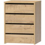 Table de nuit, table de chevet de 4 tiroirs, commode de chambre coloris ch�ne dor� - longueur 46 x profondeur ...