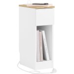 Sobuy ? table de chevet �troite avec tiroir et ports usb ? largeur 20 cm ? mdf blanc et bois ? dimensions ...