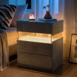 Table de nuit led + 3 tiroirs + plateau en acrylique + �clairage led multicolore + couleur grise